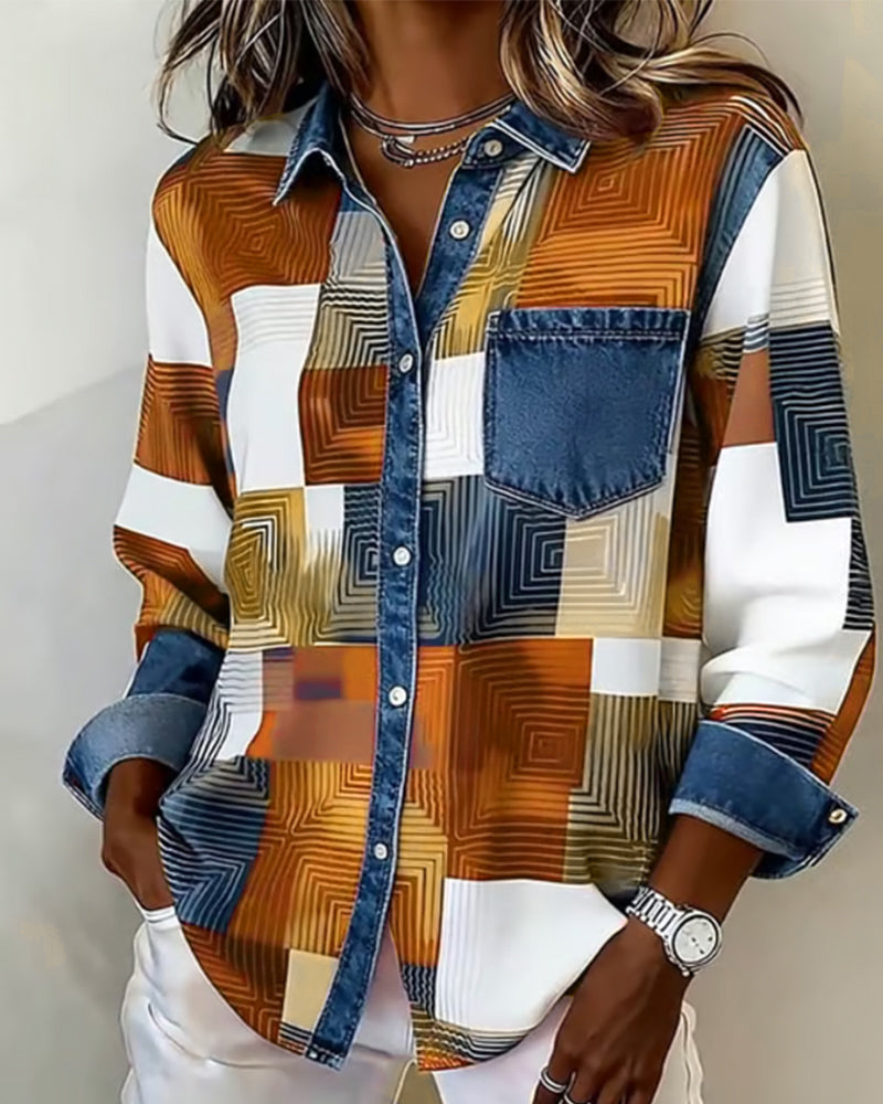 Laluna® | Color Block Shirt Fashionable Collar