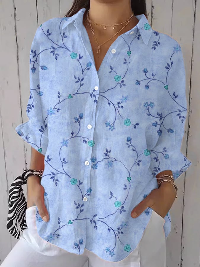 Colette | Blue Garden Embroidery Shirt