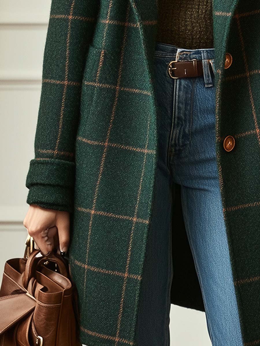 Kaitlyn™ | Retro Lapel Plaid Tweed Coat
